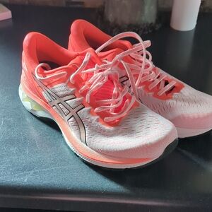 Asics Coral and White Athletic Shoes with Gradient Design
